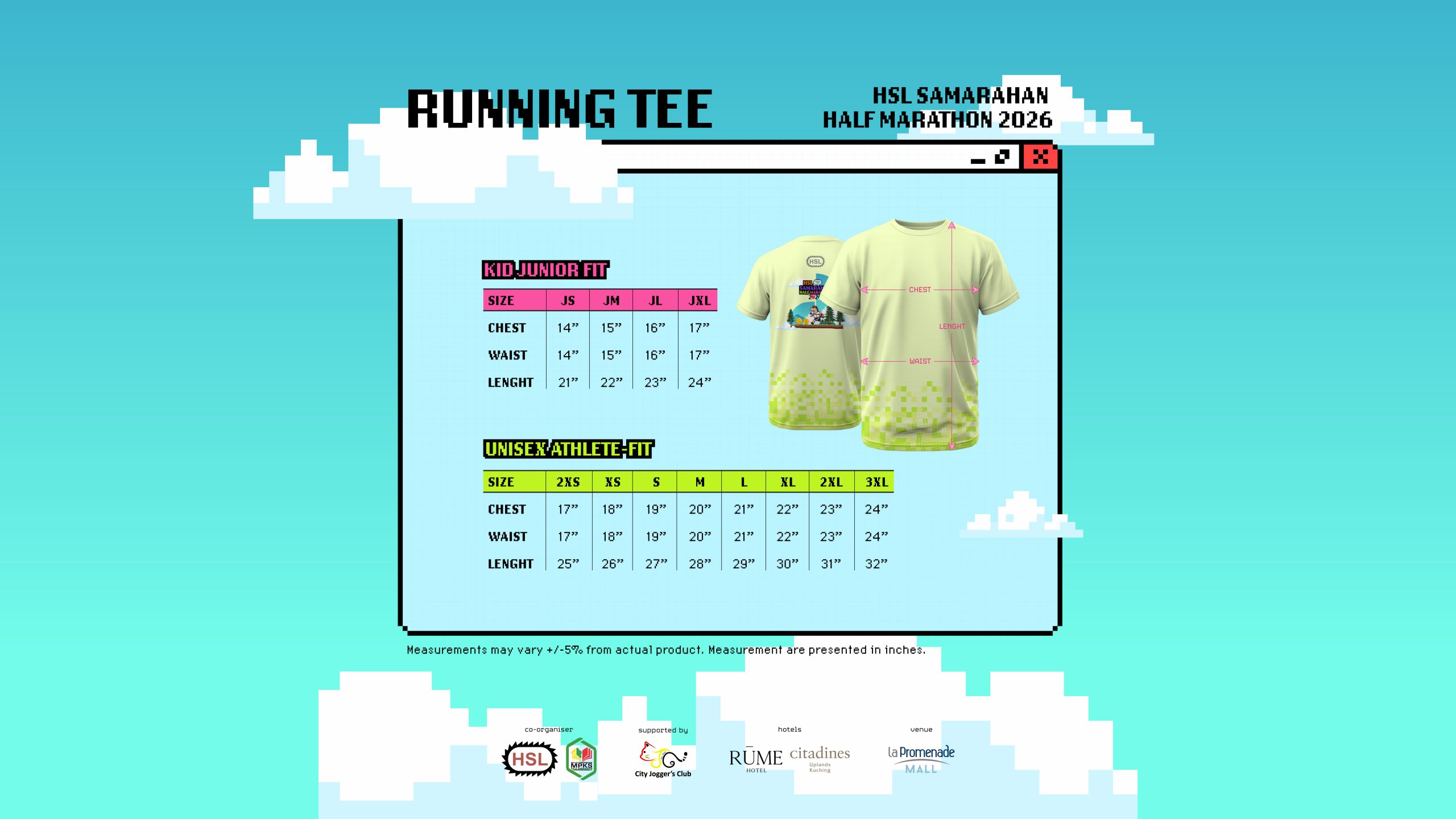 Samarahan Half Marathon Sizing Chart